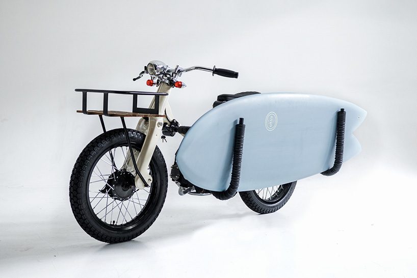 the deus sea sider custom bike is 70 s super cub for surfers