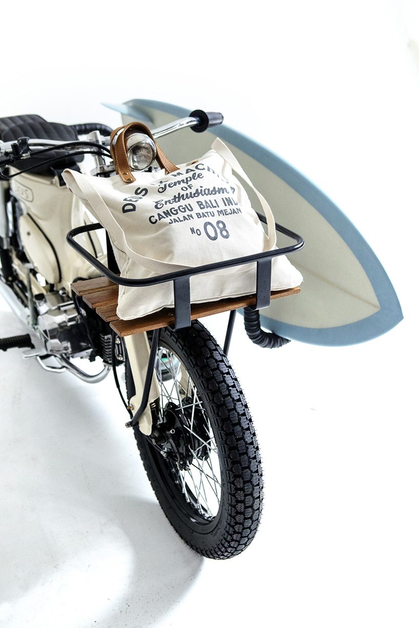 the deus sea sider custom bike is 70 s super cub for surfers