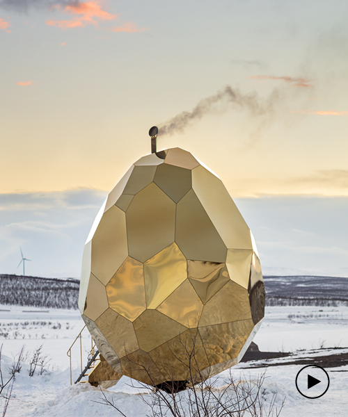 solar egg, a gold mirrored sauna in sweden by bigert & bergström