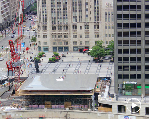 new apple store in chicago is topped with a giant macbook roof