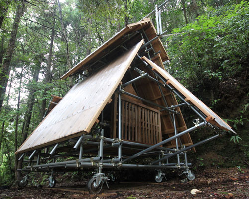 kikuma watanabe designs a movable wooden shinto shrine in the mountains of kochi