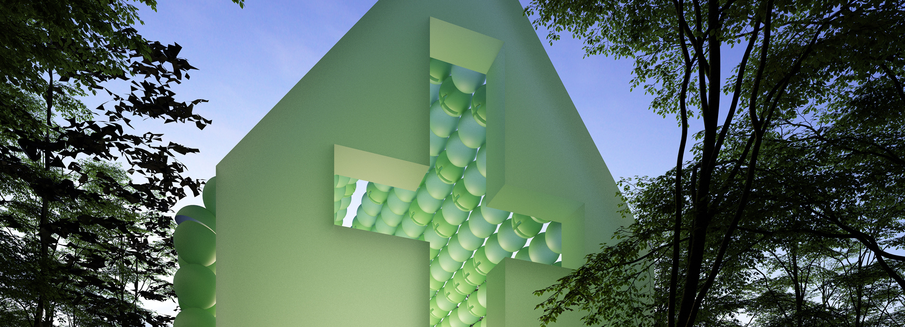 town and concrete's green chapel in the woods is made of spheres
