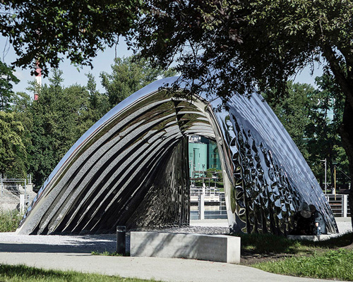 oskar zieta's inflated steel 'NAWA' sculpture transforms daliowa island into a public domain