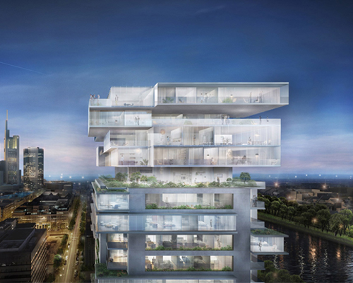 ole scheeren to convert concrete office building into layered residential high-rise in frankfurt