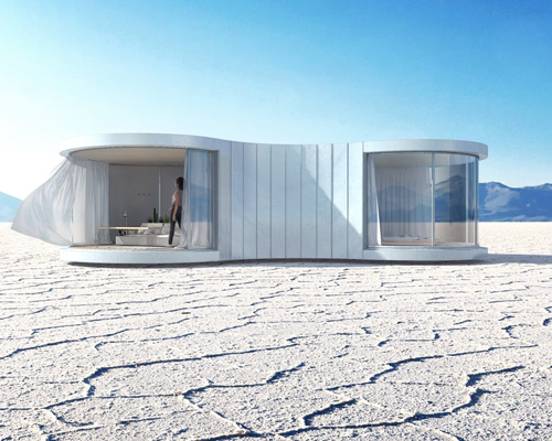 lumishell, the prefab peanut-shaped dwelling, provides living space in harsh environments