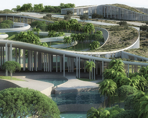 enota creates tree-filled, sunken atriums for the tetusa oasis resort in turkey