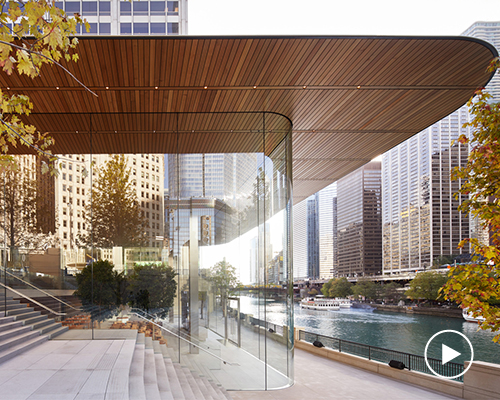 macbook-roofed apple store opens on chicago's riverfront