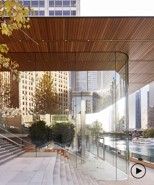 macbook-roofed apple store opens on chicago's riverfront