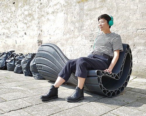 'print your city' initiative sees 3D-printed plastic bags become urban furniture