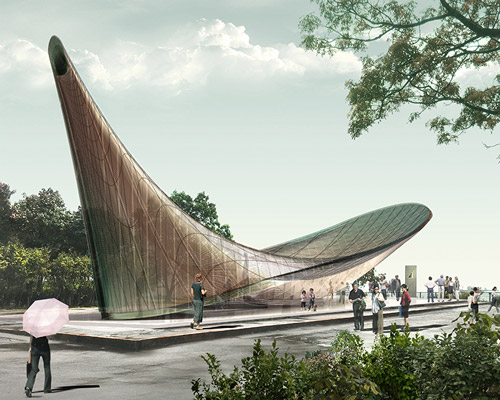 woven steel-bamboo hybrid pavilion urges experience of 'the self, the few and the many'