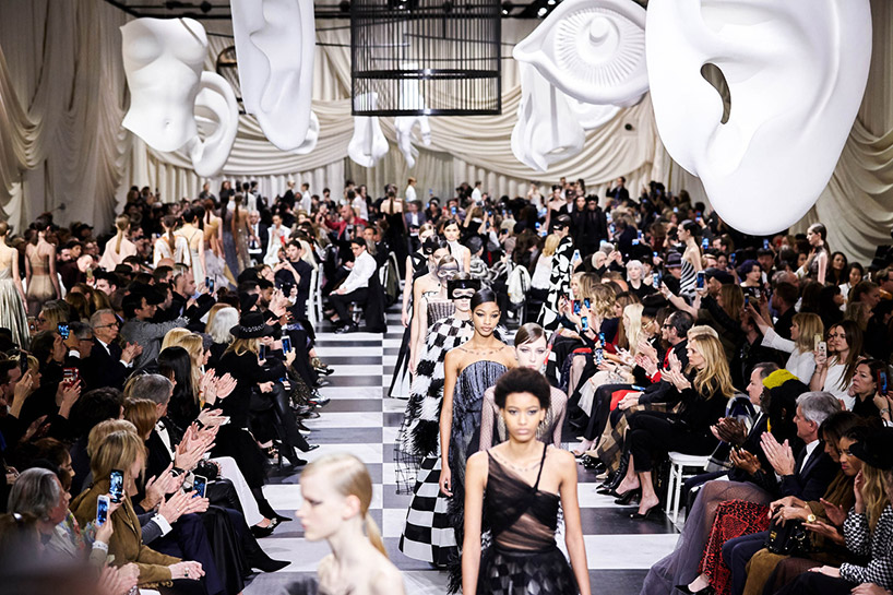 bureau betak designs surrealist checkered pavilion for dior's SS18 in paris designboom