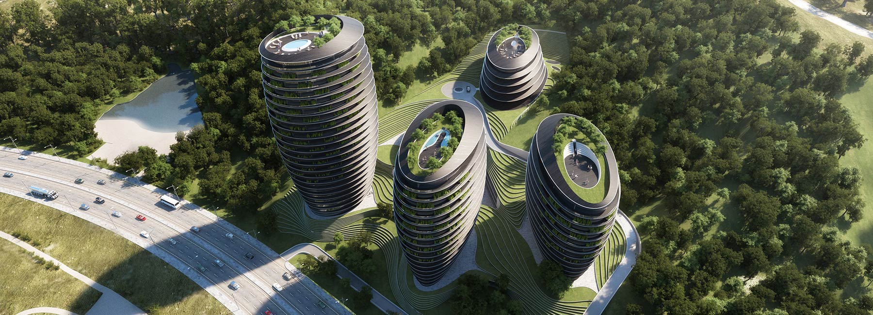 peter pichler's curve-shaped development blends in with layered landscape of taiping