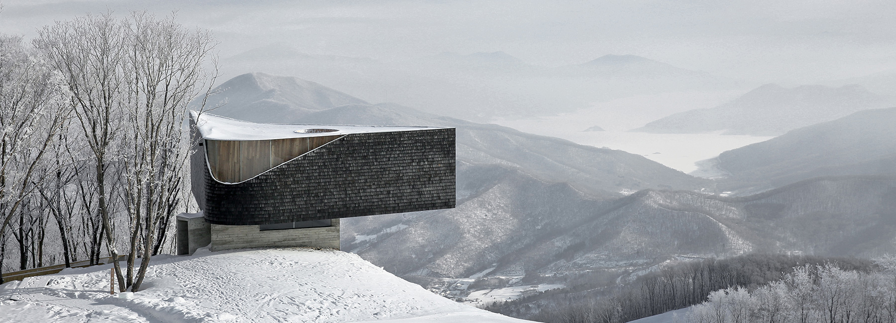 META-project's ski slope observatory frames vistas of a picturesque chinese landscape