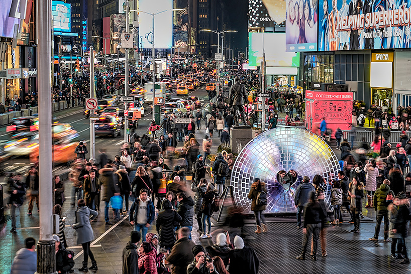 times square heart window installation