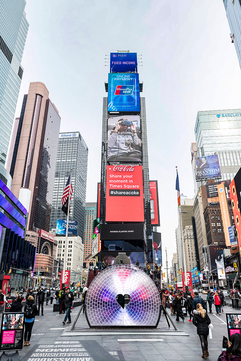 times square heart window installation