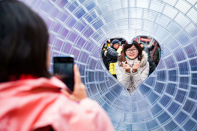times square heart window installation