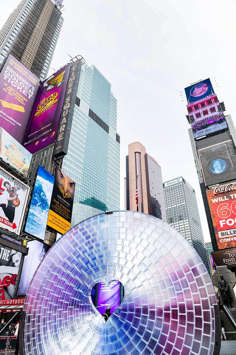 times square heart window installation