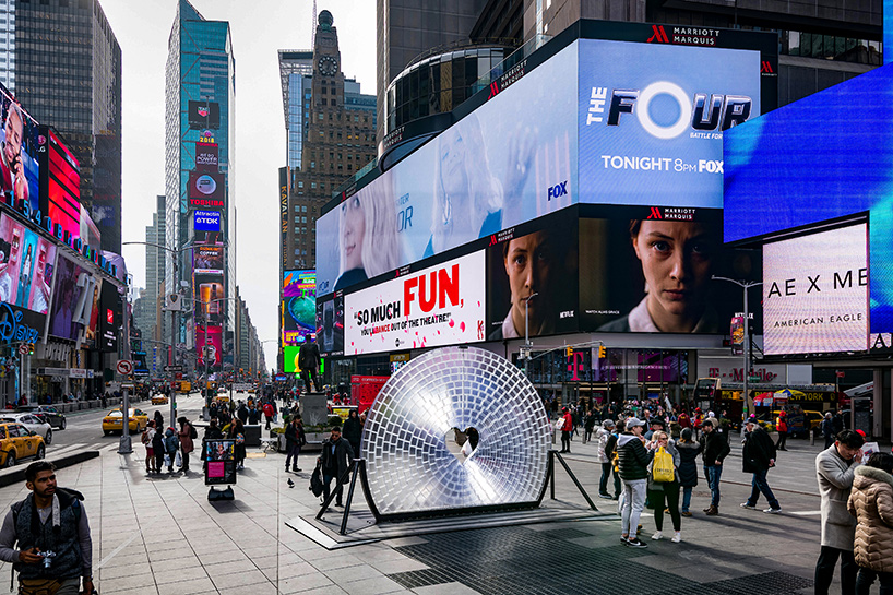 times square heart window installation
