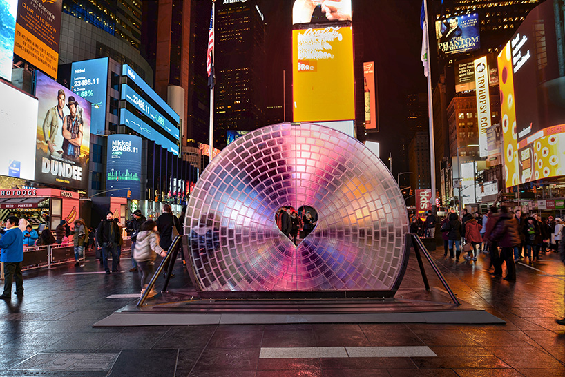 times square heart window installation