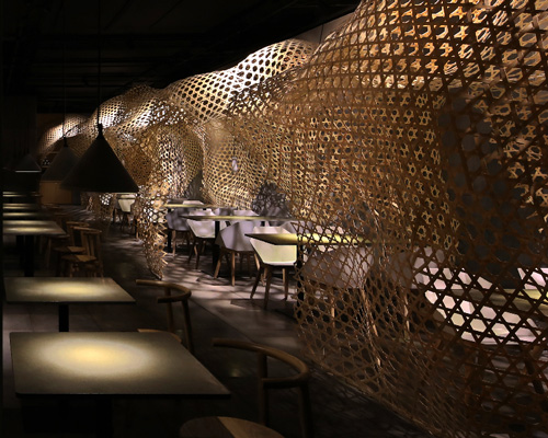 restaurant in china by infinity nide features traditional handmade bamboo weaving