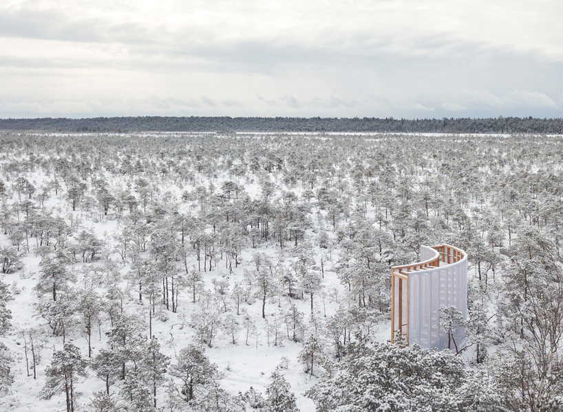 estonian staircase towers over the sublime expanse of a frozen bog