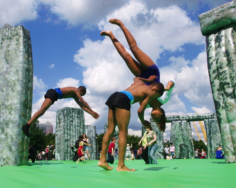jeremy deller's inflatable stonehenge bounces its way to milan