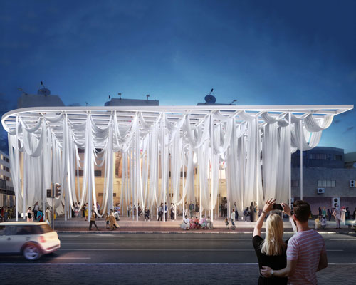 katayoun lazar + pinkcloud.dk's 'dubai smiles', a recreational pavilion with huge hammocks in dubai