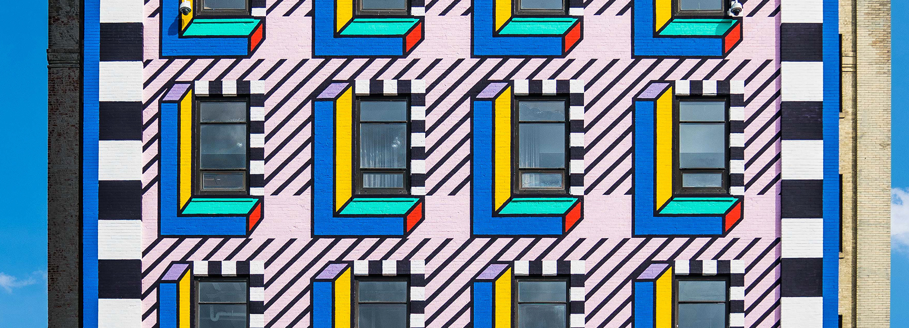 memphis-inspired mega-mural by camille walala emblazons brooklyn's industry city