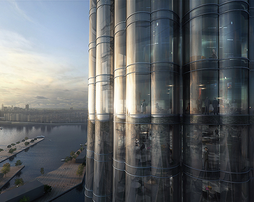 circadian curtain wall by HOK is a curved glass façade that responds to the sun’s path