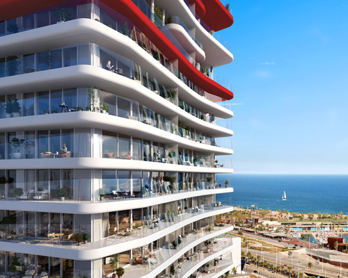 odile decq reveals new images of 'antares', a residential tower being built in barcelona