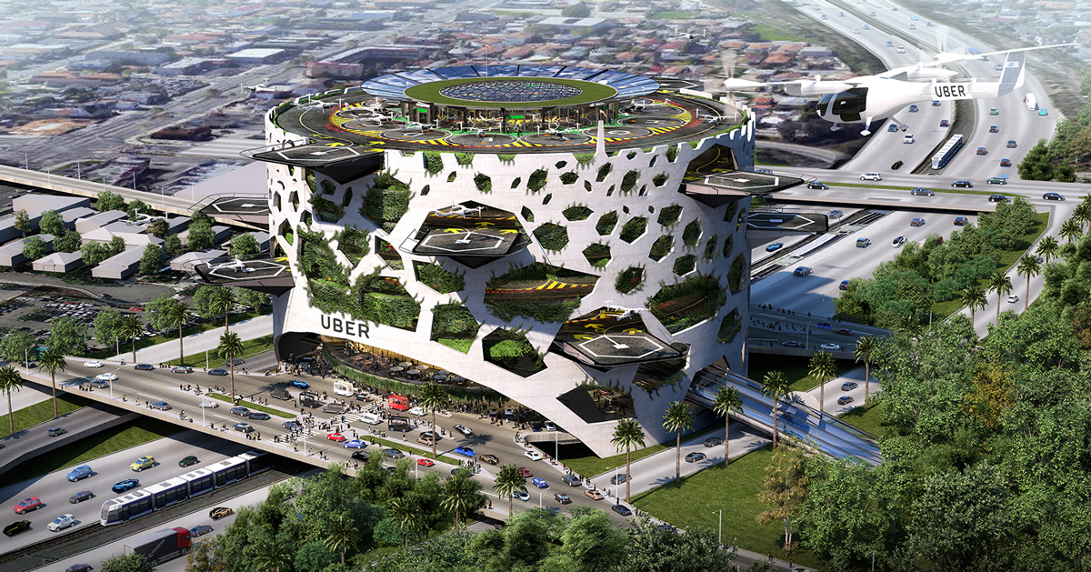 uber air's 'skyport' concepts are scifi taxi ranks from the future