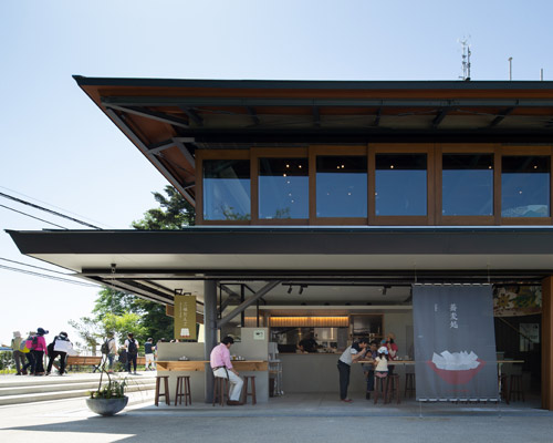 naruse inokuma aligns mountaintop structure in japan with its sloping topography