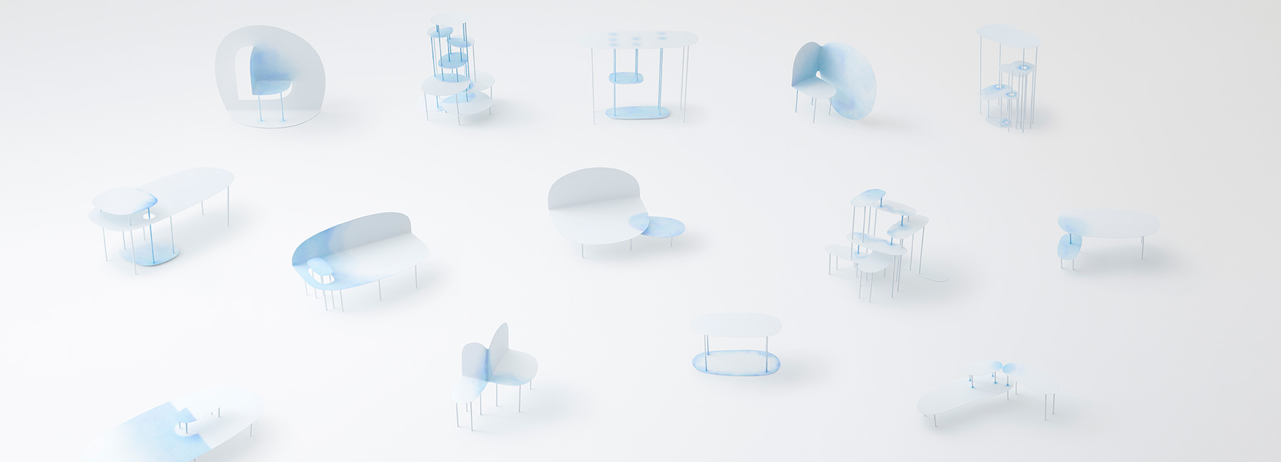 nendo's watercolour collection mimics paint on paper, bleeding delicate blue hues