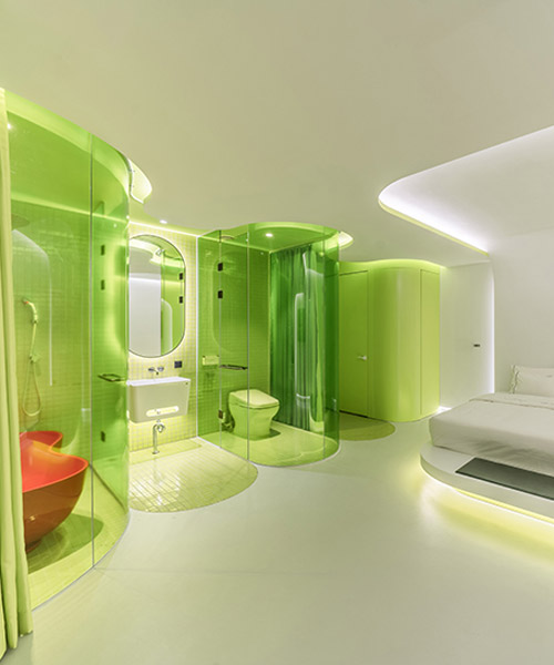 Sml S Lime Green Suite Resembles A Futuristic Spaceship Cabin