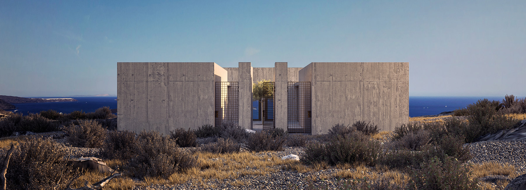 kapsimalis sets two brutalist holiday houses on the edge of santorini's cliffs