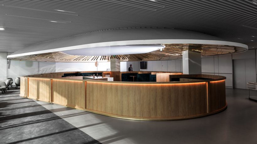 mathieu lehanneur uses LEDs and mirrors to sculpt the sky in airport lounge interior air france