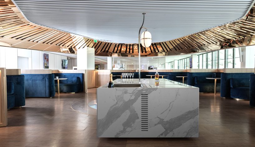 mathieu lehanneur uses LEDs and mirrors to sculpt the sky in airport lounge interior air france