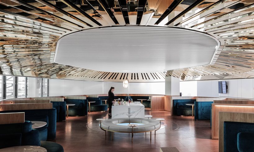 mathieu lehanneur uses LEDs and mirrors to sculpt the sky in airport lounge interior air france