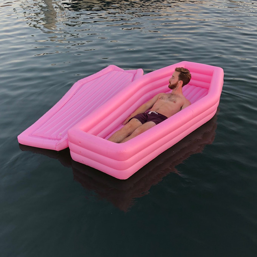 bury yourself this summer in this pink coffin float by pom pom designboom
