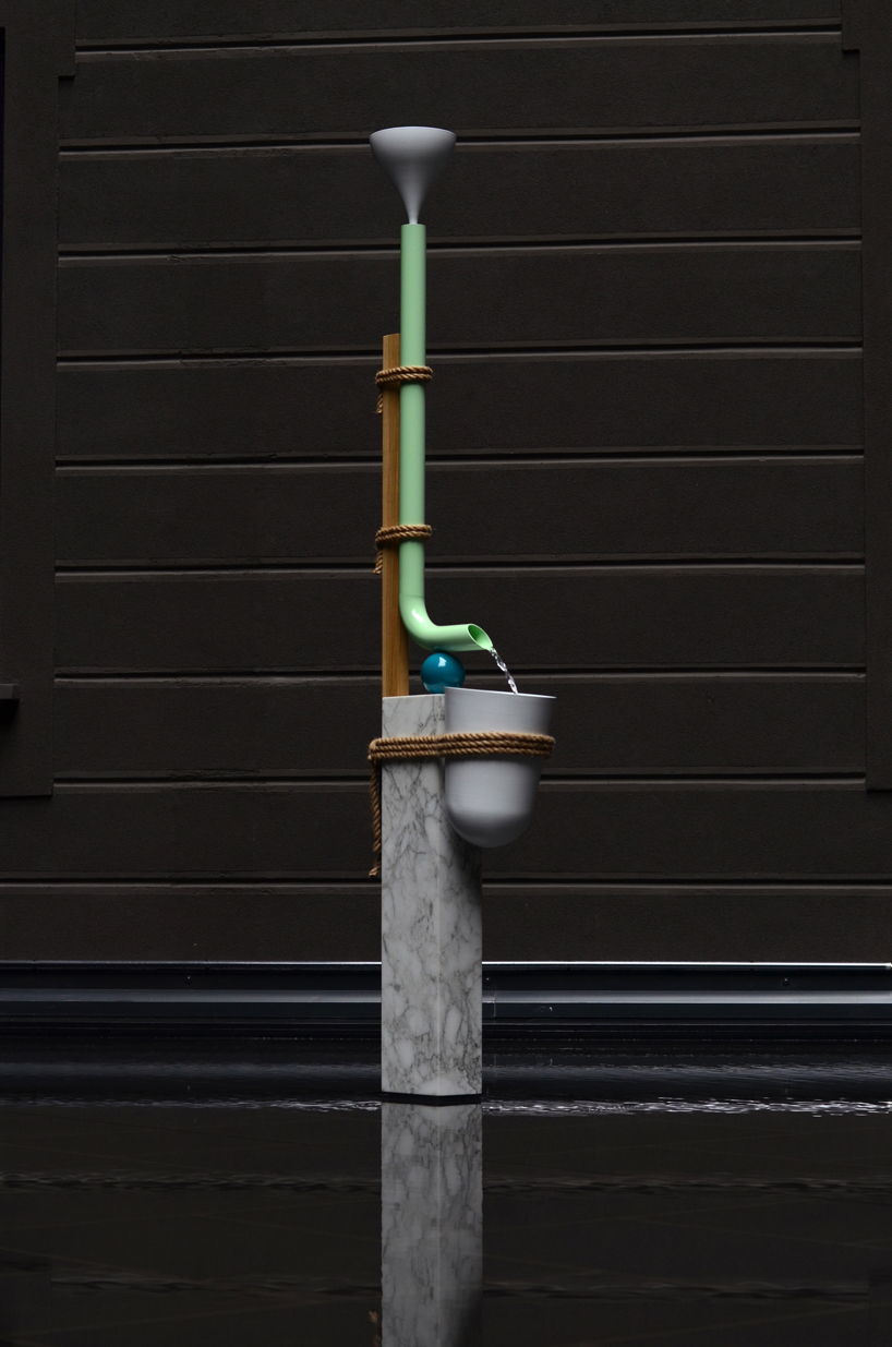 arthur hoffner's fountains combine ancient forms with PVC pipes and kitchen sponges
