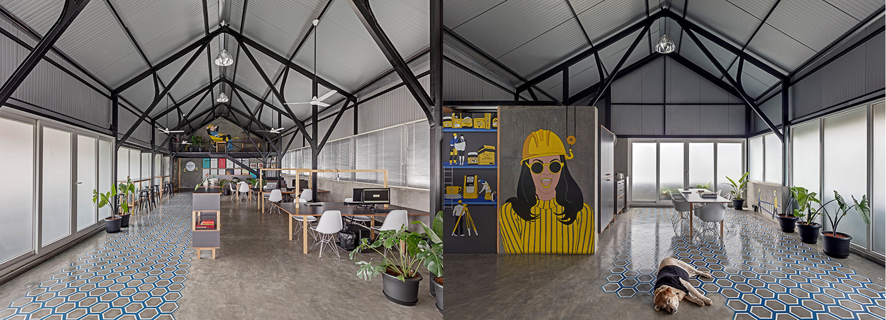 m9's studio in bangalore features colorful murals with the designers at