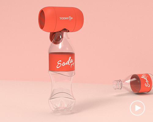 the sodapop speaker attaches to an empty plastic bottle to boost bass performance