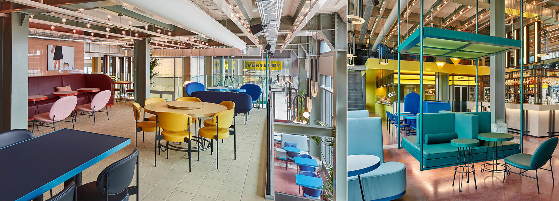 the bold and the beautiful: dutch factory turns into vibrant restaurant, by studio modijefsky