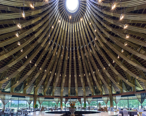 bamboo restaurant and bar in vietnam are shaped like conical hats