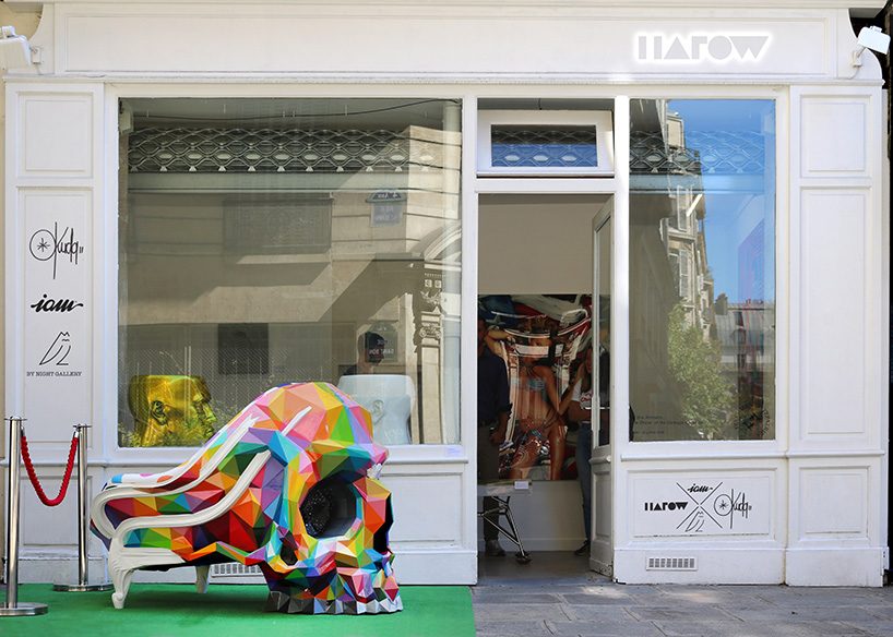 okuda san miguel collaborates with HAROW for multicolor version of the skull armchair designboom