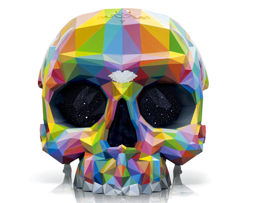 okuda san miguel collaborates with HAROW for multicolor version of the skull armchair