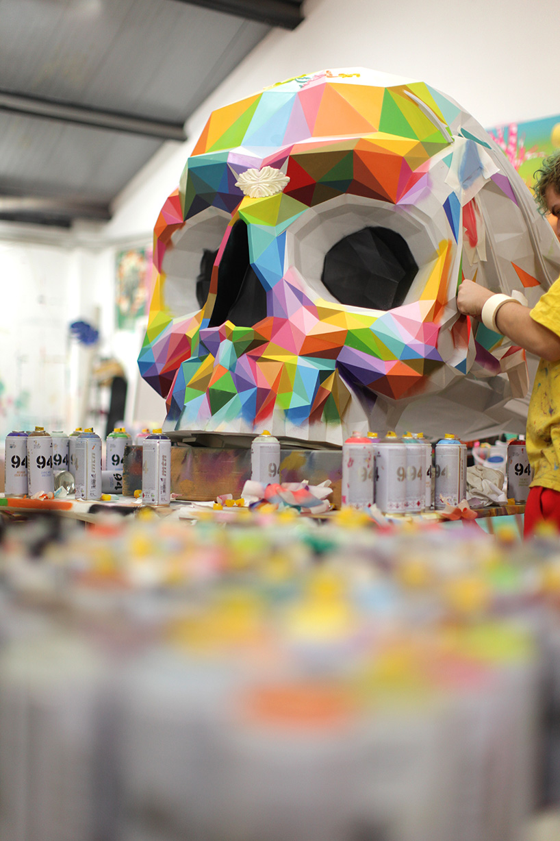 okuda san miguel collaborates with HAROW for multicolor version of the skull armchair designboom