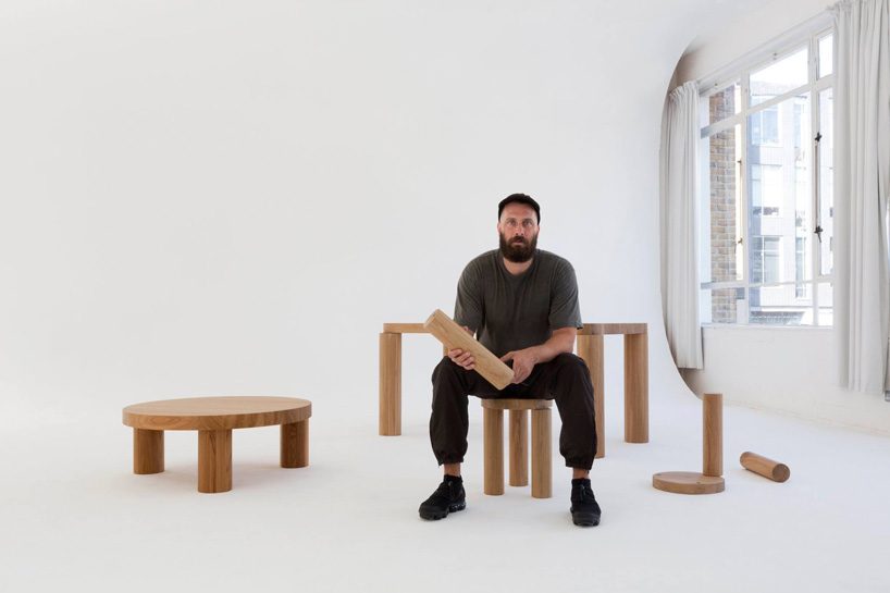 the offset dining table by philippe malouin comes with misaligned legs in solid oak designboom
