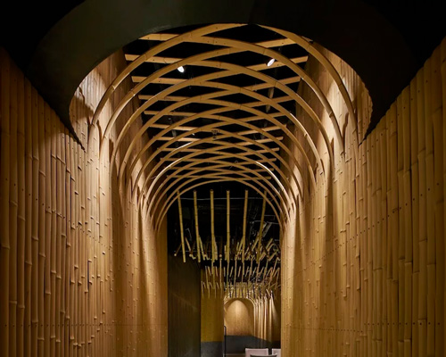 imafuku architects creates a bamboo canopy inside japanese restaurant in beijing