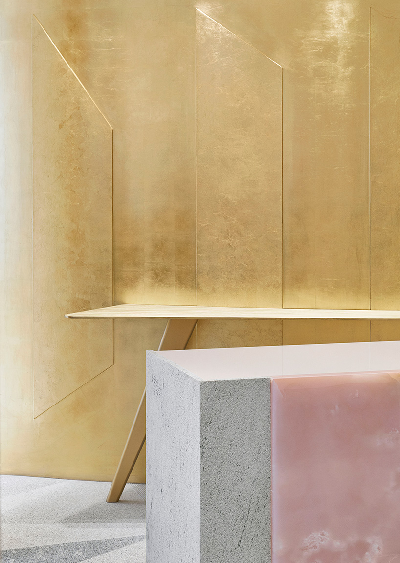 pink onyx, granite and brass take center stage at the forte forte boutique in paris